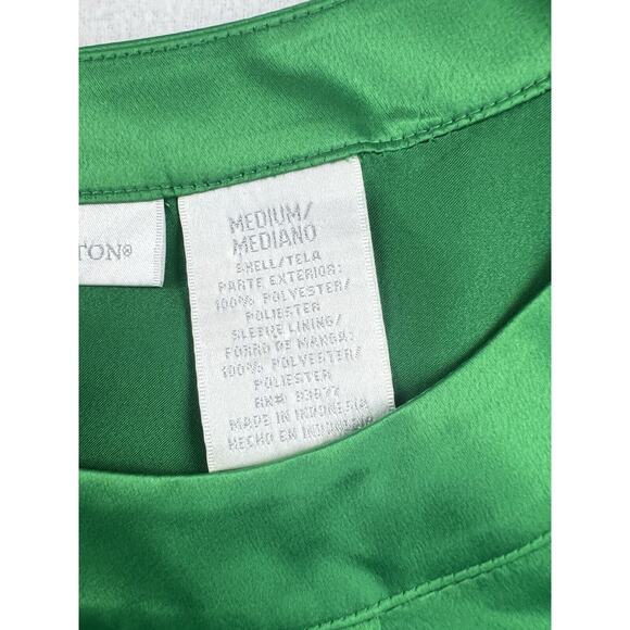 Vintage Worthington silk feel blouse y2k kelly‎ green Medium Lantern sleeve - Picture 5 of 8